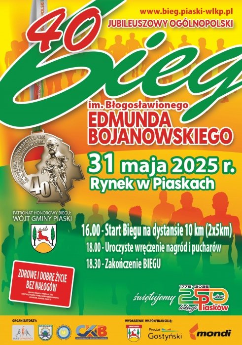 Plakat: Jubileuszowy 40 Bieg im. bł. E. Bojanowskiego