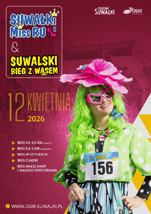Plakat: Suwałki Miss Run & Suwalski Bieg z Wąsem